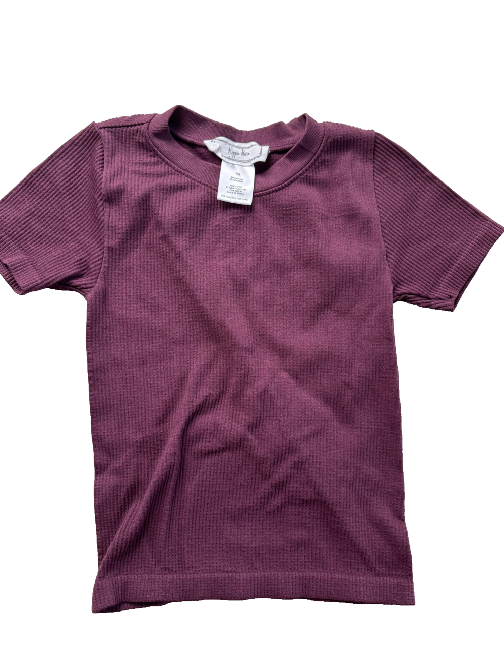 Hippie Rose Shirt Womens XS Purple Ribbed Stretch Short Sleeve Fitted Tee Top